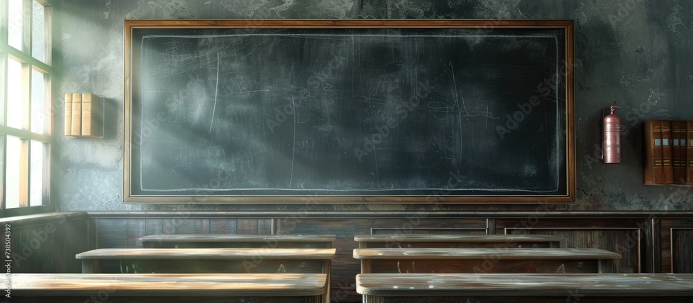 Blackboard in detailed interior classroom Blackboard in detailed interior classroom
