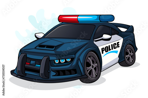 Cartoon police sport car isolated on white background photo