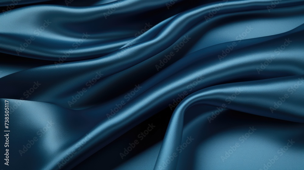 Close-up showcases the elegance of blue satin fabric, revealing its smooth and luxurious texture. Ai Generated. Close-up showcases the elegance of blue satin fabric, revealing its smooth and luxurious texture. Ai Generated.