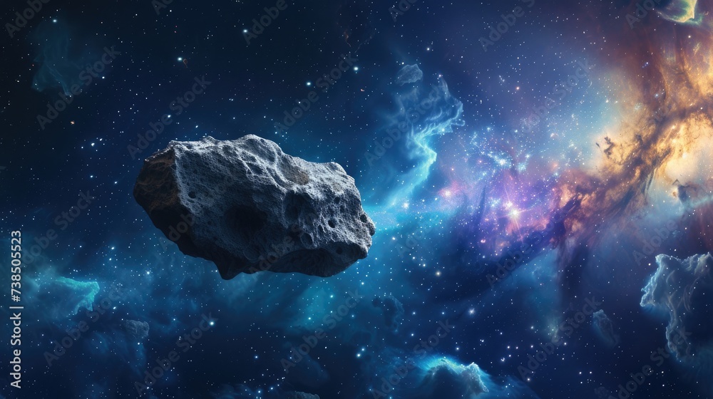 Witness a comet in outer space, a large stone against a nebula backdrop. Ai Generated - obrazy, fototapety, plakaty 