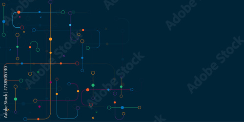 Abstract multi colored lines connection. Digital technology blue background. Concept with technology line light. Circuit board background technology.