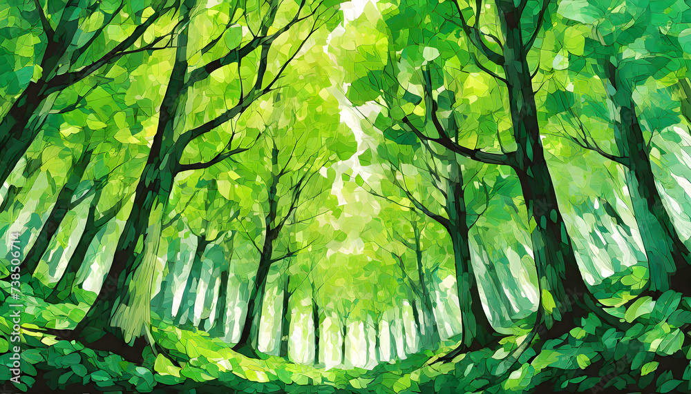 Naklejka premium Abstract illustration Beech Trees Forest in Early Spring on digital art concept.