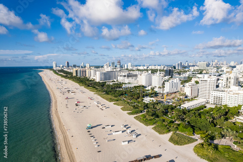 Miami Beach, Florida, USA - Aerial view of the boardwalk and hotels along Mid Beach © Mdv Edwards