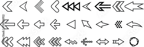 Arrow previous icon set. simple pictogram minimal, flat, solid, mono, monochrome, plain, contemporary style. left pointing solid long arrow icon sketched as vector symbol.
