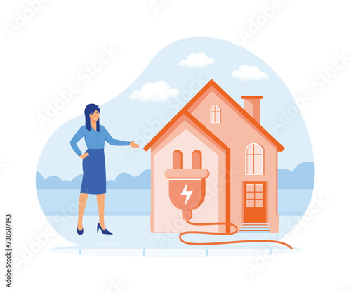 Energy consumption concept. Women use Energy Consumption in the household. flat vector modern illustration 