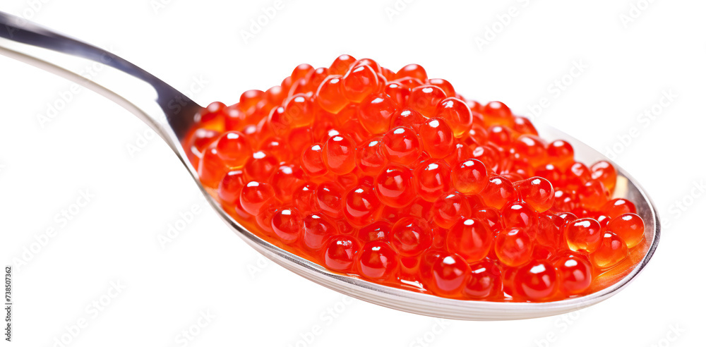 Delicious salmon caviar heaped on a spoon, cut out Delicious salmon caviar heaped on a spoon, cut out