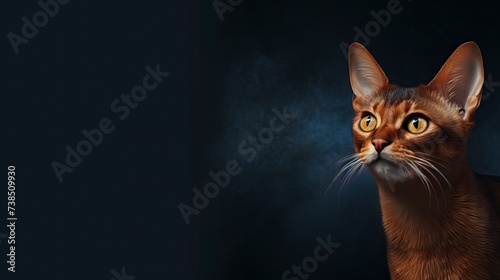 Abyssinians cat on a dark background, copy space - generative ai © Nia™