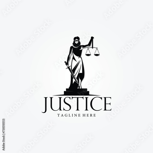 Woman with closed eyes takes inspiration from scale and sword lawyer logo design