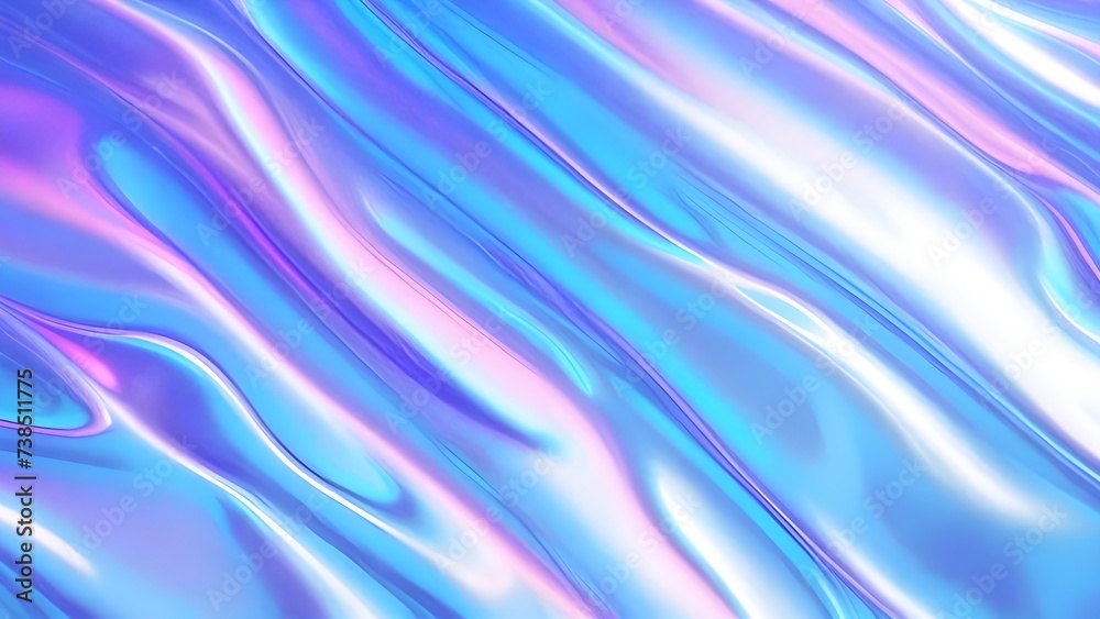 Naklejka premium Holographic background pastel foil wrinkled colorful surface. The Hologram Background of 80s abstract foil soft texture crumpled in various colors. 90s blue sky pink pastel holographic gradient mesh
