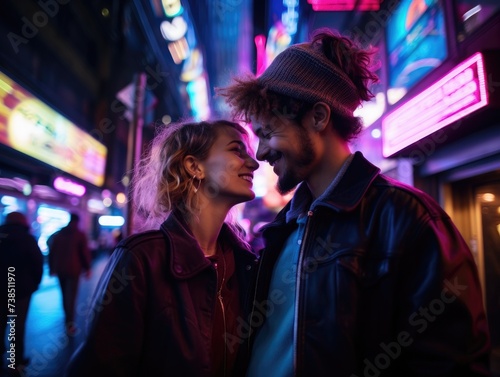 Couple in love at night in new york city. Generative AI.