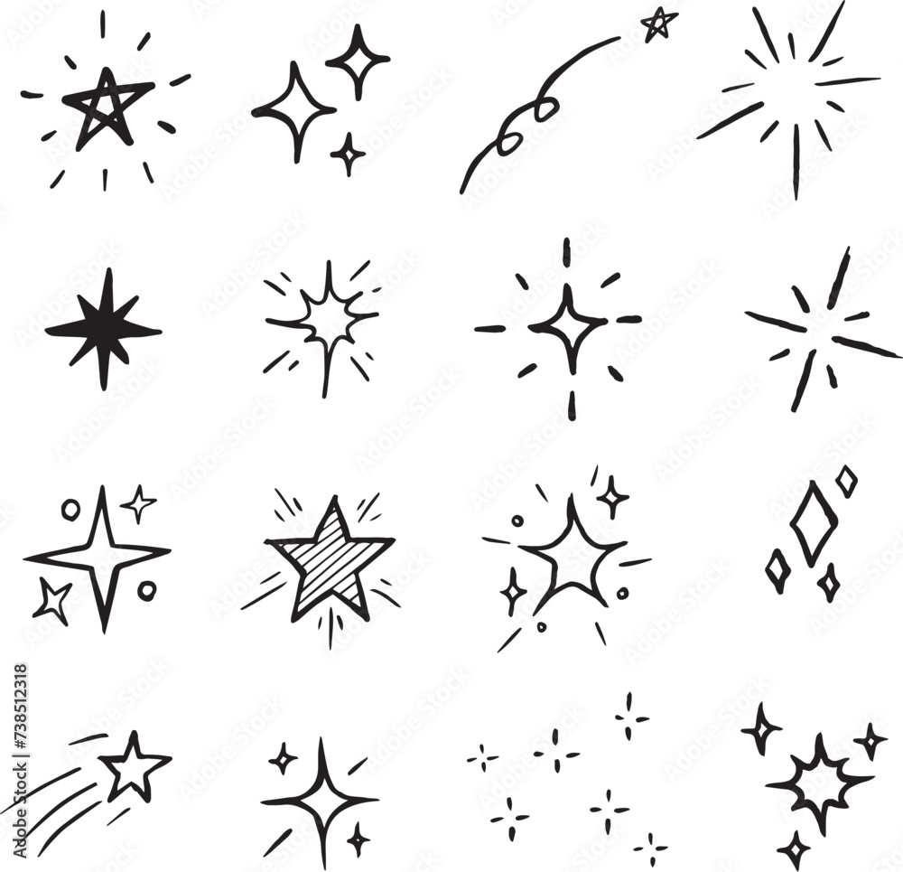 Handwriting illustration of stars, Star set Handwriting illustration of stars, Star set