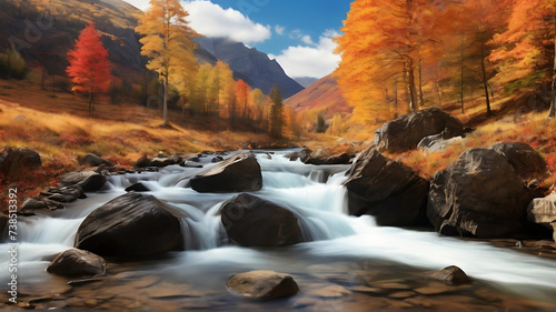 waterfall in autumn forest