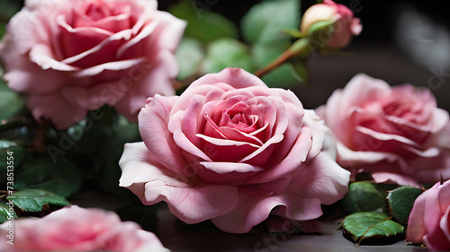 pink roses on a green background