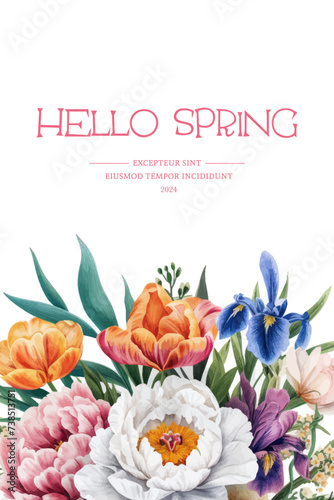 Vector watercolor banner with beautiful flowers framed for spring celebration