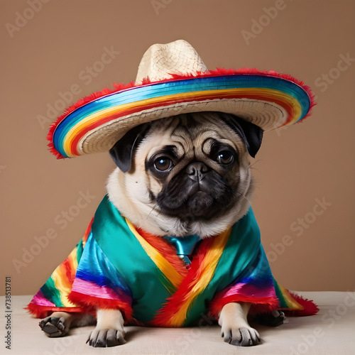 Have you ever seen anything cuter than a pug dressed up as a Mexican musician? With its fluffy coat and adorable face, this little pup is sure to melt your heart. The sombrero on its head and the tiny photo