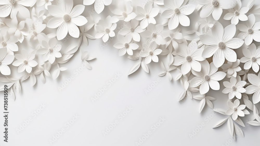 Paper cut flowers and leaves, Fresh spring nature background. Floral banner, poster, flyer template with copy space. Paper cut flowers and leaves, Fresh spring nature background. Floral banner, poster, flyer template with copy space.