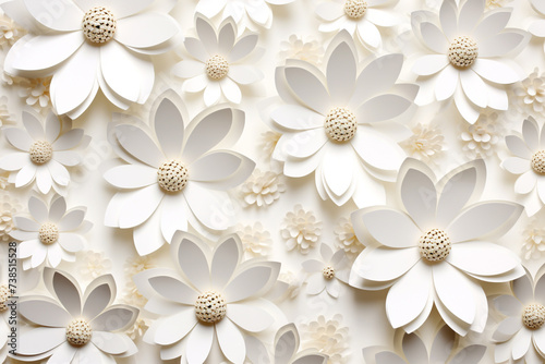 Paper cut flowers and leaves, Fresh spring nature background. Floral banner, poster, flyer template with copy space.