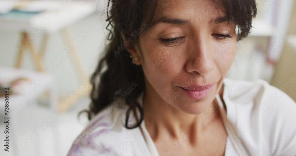 Biracial woman in a contemplative mood, with copy space Biracial woman in a contemplative mood, with copy space