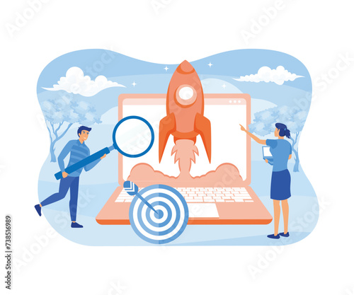 Search Engine Optimization concept. Market research Website coding, internet search optimization presentation, social media, documents. flat vector modern illustration flat vector modern illustration