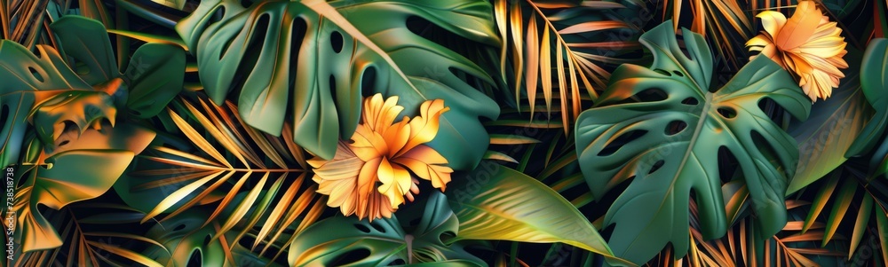 Obraz premium Colorful leaves pattern illustration. Banner