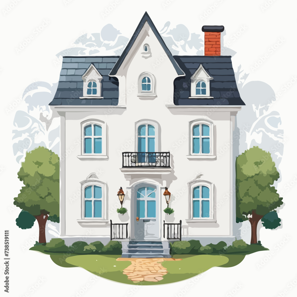 house in the garden, European house style, vector of houses