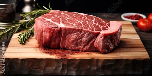slices of roast beef on a fresh red table, processed roast beef and so, there is empty space for text, greetings, wallpaper, posters, advertisements, etc