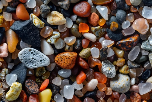 Close-up of sand grains from different beaches, showing unique colors and shapes, microscopic detail, stock photo style.