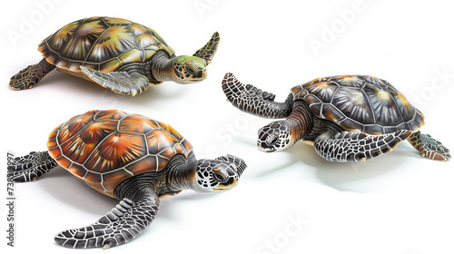 Group of tortoises isolated on white