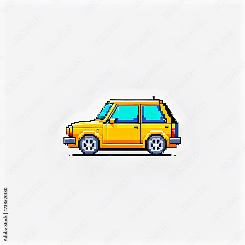Pixel art car on white background. vector illustration.