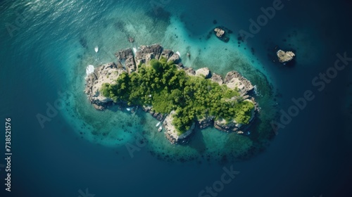 Aerial photography of blue sea a tropical island in the ocean