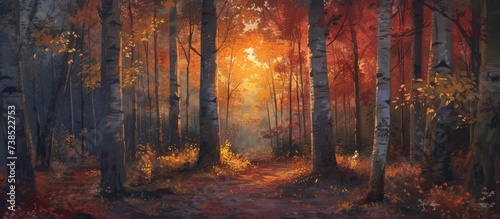Forest at sunset in autumn