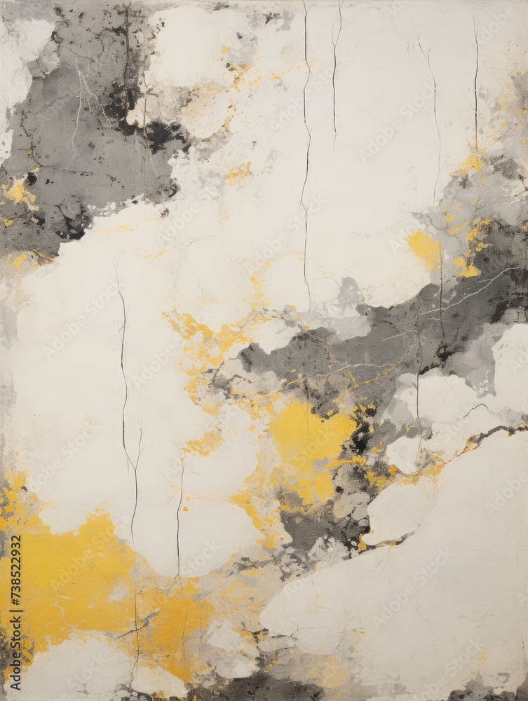Fototapeta premium This photo features a painting with bold strokes of yellow and grey paint on a canvas. The colors are layered and blended, creating a dynamic and textured surface
