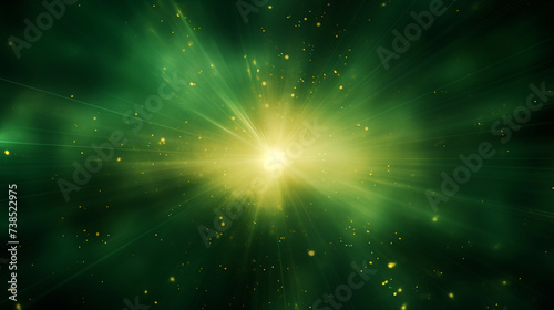 Abstract green background with lens flare and bokeh. Vector illustration