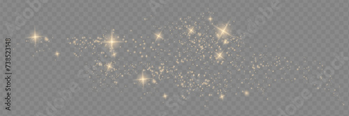 The dust sparks and white stars shine with special light. Vector sparkles on a transparent background. Christmas light effect. Sparkling magical dust particles.