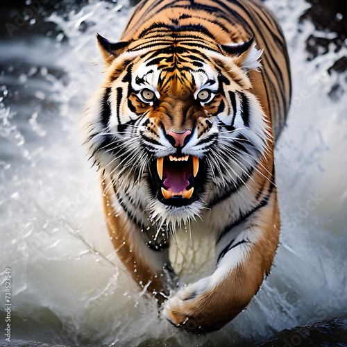 generate a vivid and intense image of an enraged tiger its powerful muscles tense fur bristling