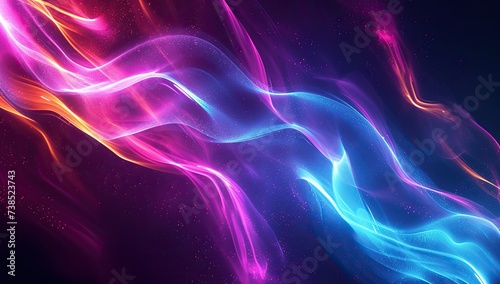 Multicolored neon waves on a dark background. The concept of abstraction and energy.