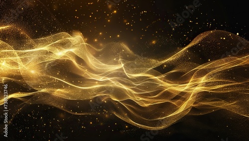 Golden light waves on a black background. The concept of luxury and elegance.