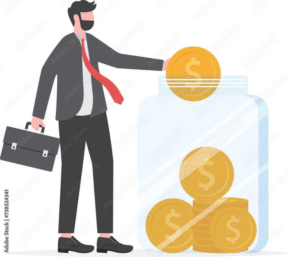 money saving concept, Saving dollar coin in money jar, Investments for future illustration

