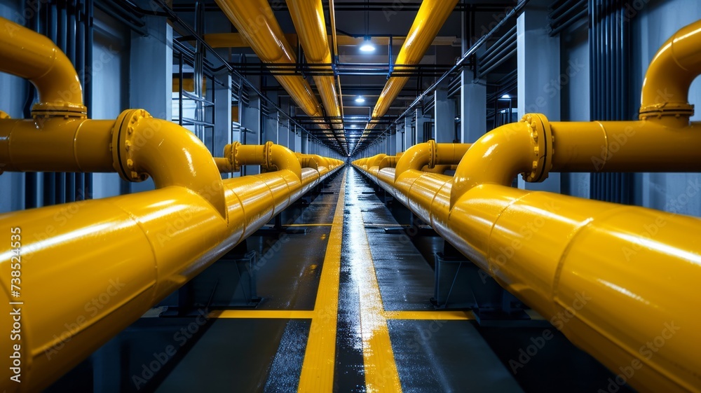 Energy infrastructure with vivid yellow pipelines Energy infrastructure with vivid yellow pipelines
