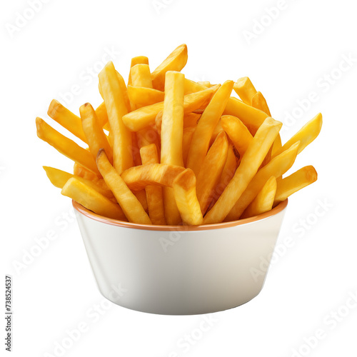 French fries in bowl isolated on transparent or white background, png