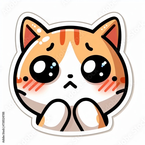 illustrated cute cat sad sticker with white background photo