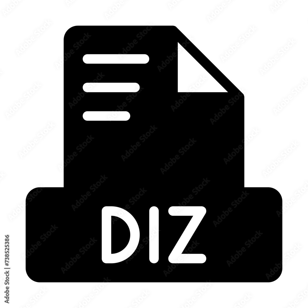 Diz file icon simple design solid style. document text file icon, vector illustration. Diz file icon simple design solid style. document text file icon, vector illustration.