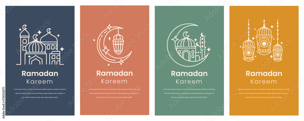 Fototapeta premium islamic ramadan greeting card with minimalist line icon style for social media flyer and islamic holidays poster