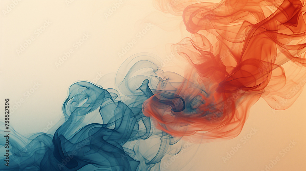 Red and Blue Smoke on a beige Background