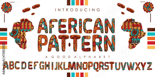 AFERICAN Traditional Pattern font alphabet with the effect of Tribal African ethnic seamless pattern best concept for celebrating Black History Month and Juneteenth Emancipation Day. vector EPS 10 photo