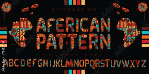 AFRICAN Traditional Pattern font alphabet with the effect of Tribal African ethnic seamless pattern best concept for celebrating Black History Month and Juneteenth Emancipation Day. vector EPS 10