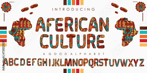AFERICAN Traditional Culture pattern font alphabet with the effect of Tribal African ethnic seamless pattern. Best for celebrating Black History Month and Juneteenth Emancipation Day. vector EPS 10 photo