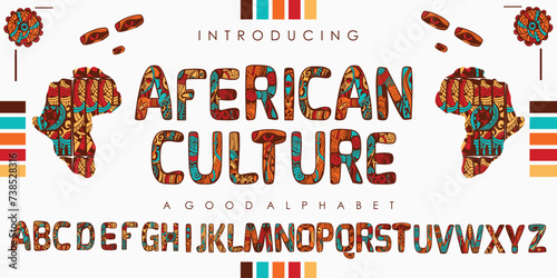 AFERICAN Traditional Culture pattern font alphabet with the effect of Tribal African ethnic seamless pattern. Best for celebrating Black History Month and Juneteenth Emancipation Day. vector EPS 10