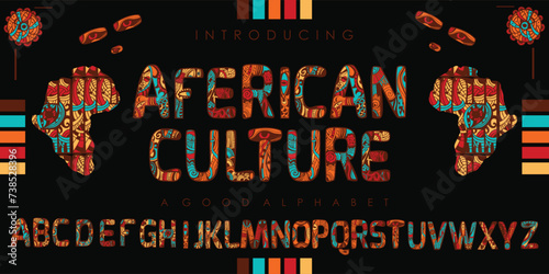 AFERICAN Traditional Culture pattern font alphabet with the effect of Tribal African ethnic seamless pattern. Best for celebrating Black History Month and Juneteenth Emancipation Day. vector EPS 10