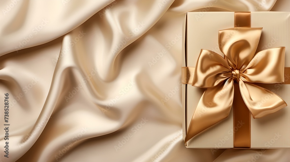 Elegant golden gift box on silky fabric. perfect for weddings and celebrations. luxurious presentation. AI Elegant golden gift box on silky fabric. perfect for weddings and celebrations. luxurious presentation. AI
